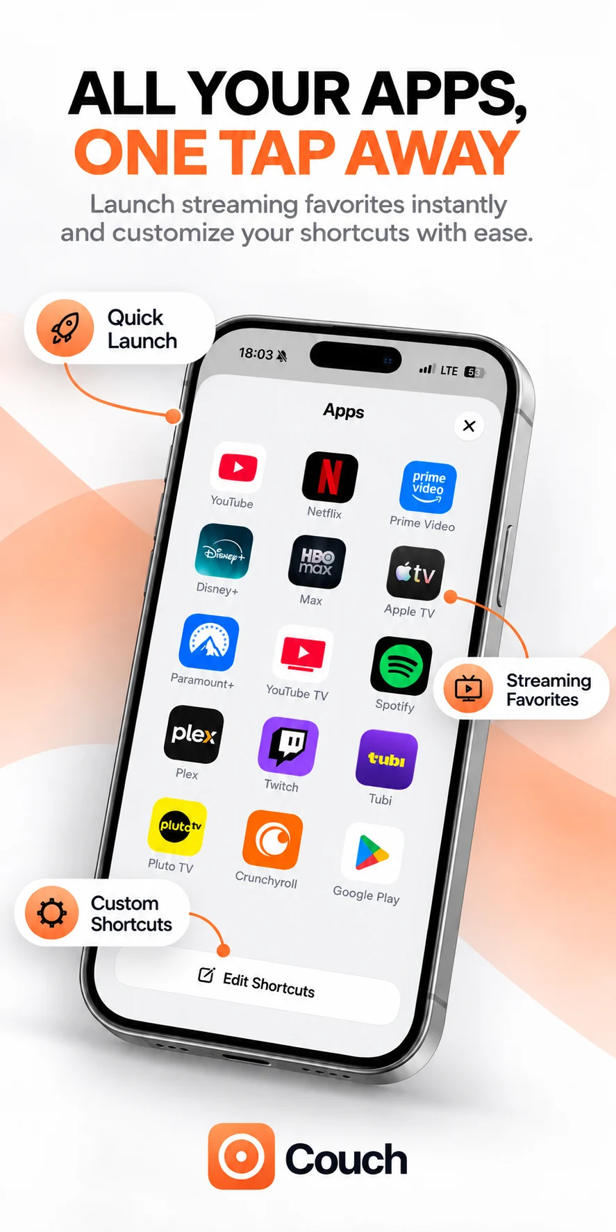Couch promotional panel showing the apps interface