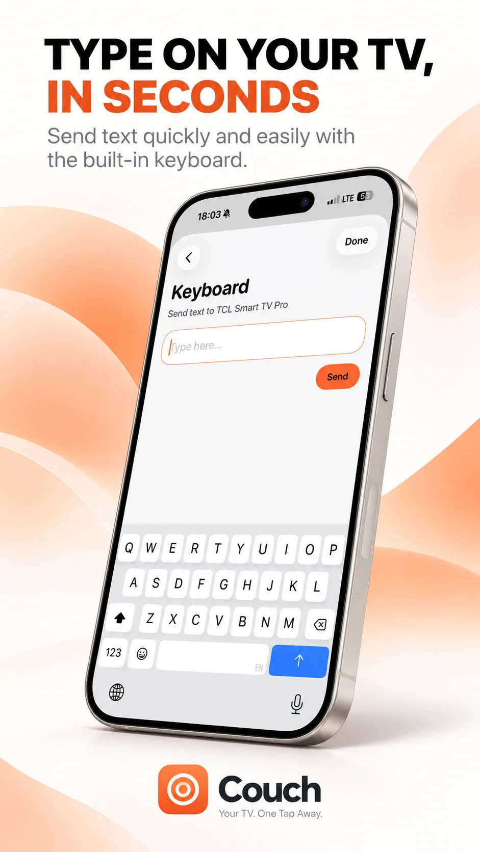 Couch promotional panel showing the keyboard interface